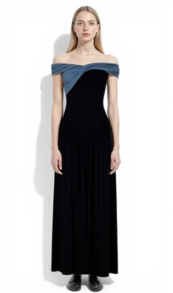 RAE ASYMMETRIC OFF-SHOULDER KNIT MIDI DRESS
