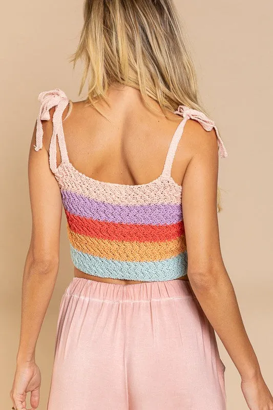 Rainbow Sherbert Knit Crop Tank Top