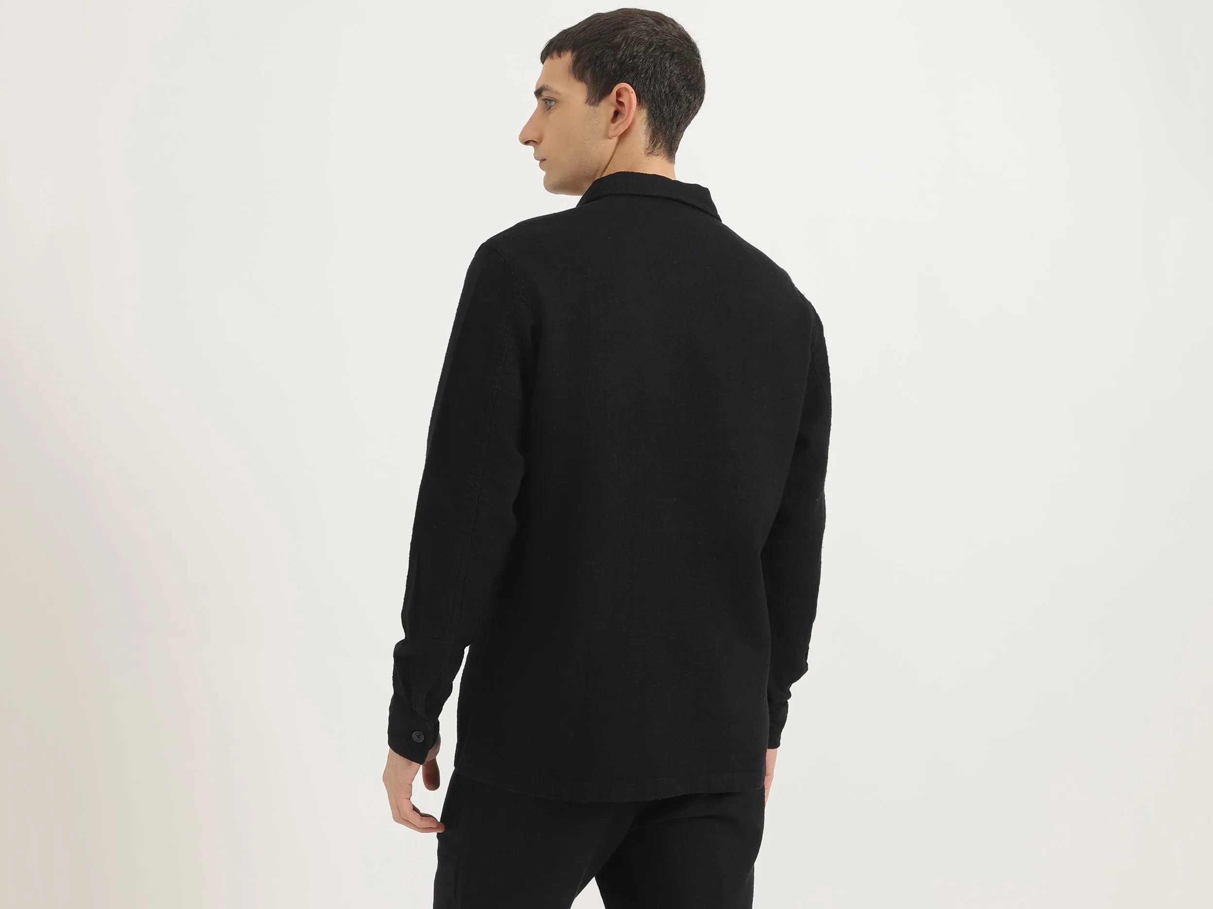 Regular Fit Spread Collar Textured Shacket