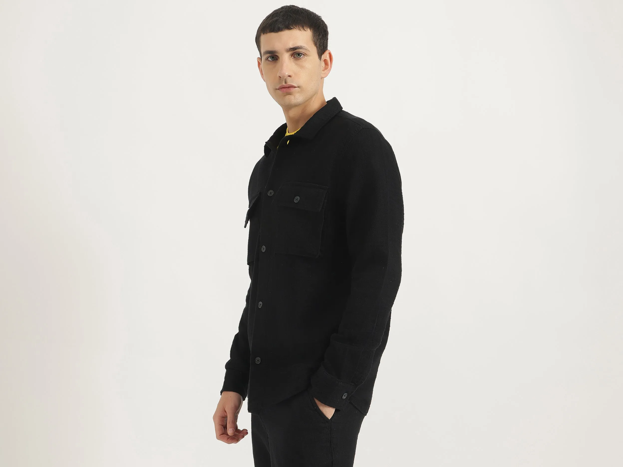 Regular Fit Spread Collar Textured Shacket
