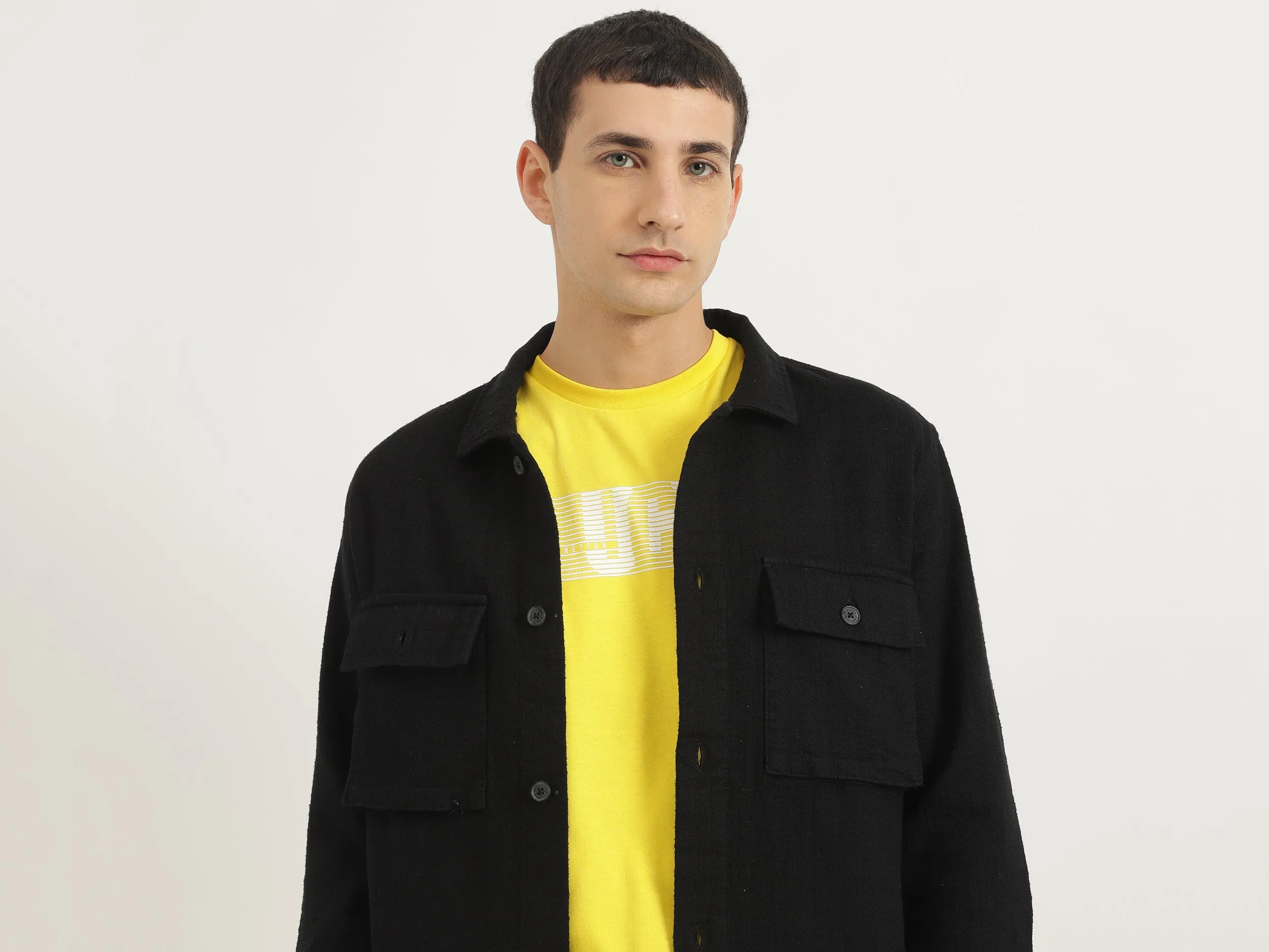 Regular Fit Spread Collar Textured Shacket