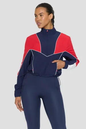 REVERSIBLE WOVEN TRACK JACKET - NAVY AND CHILLI RED