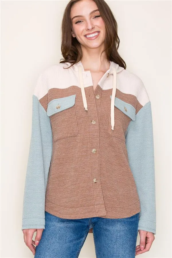 Rib Knit Colorblock Shacket