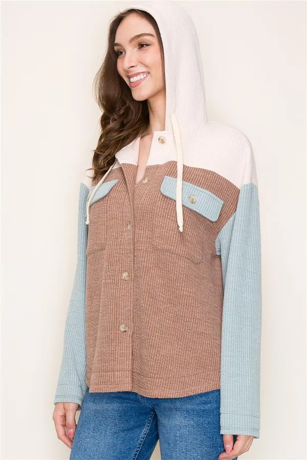 Rib Knit Colorblock Shacket