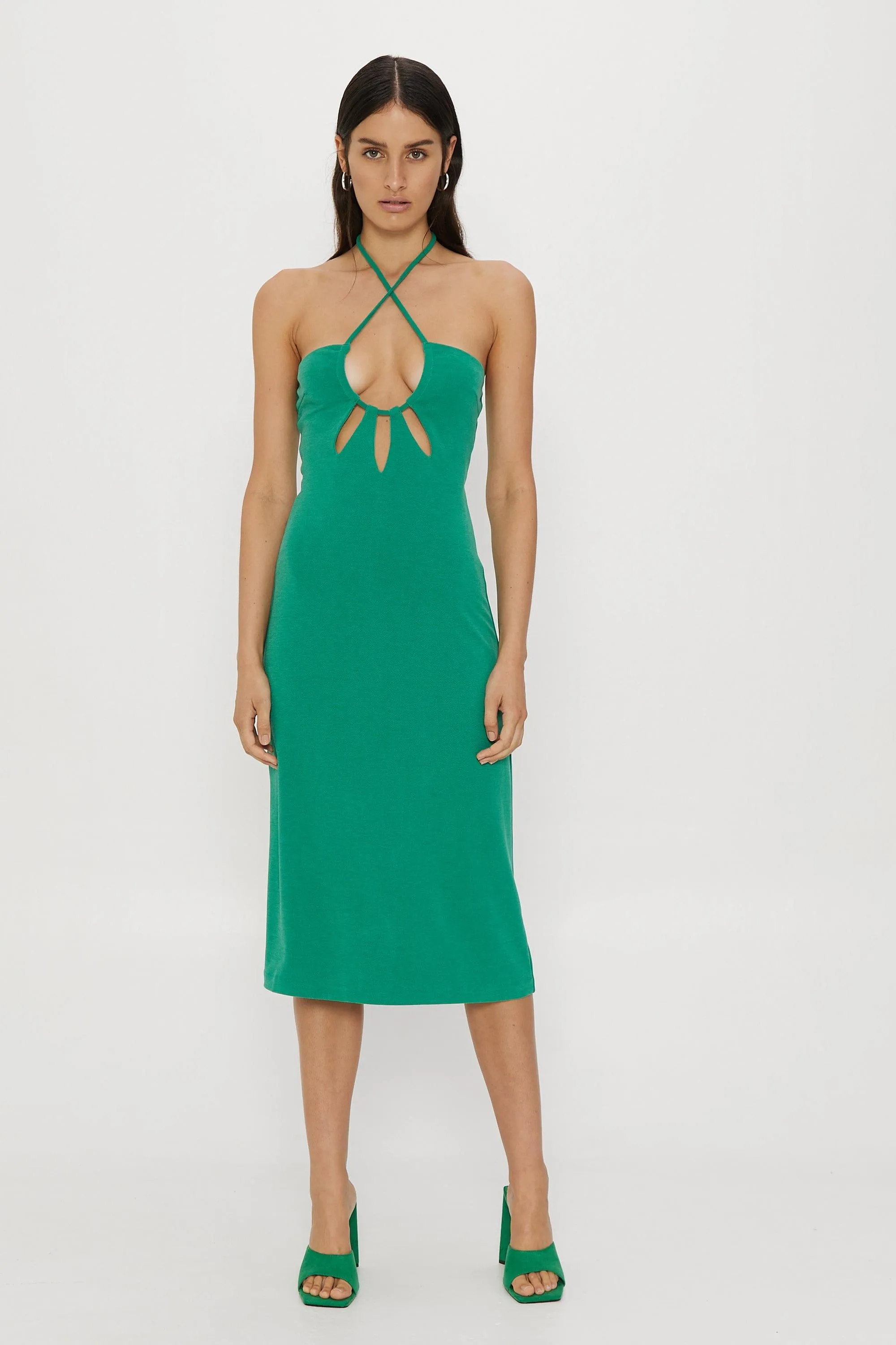 RIP TIDE MIDI SLIP DRESS | EMERALD