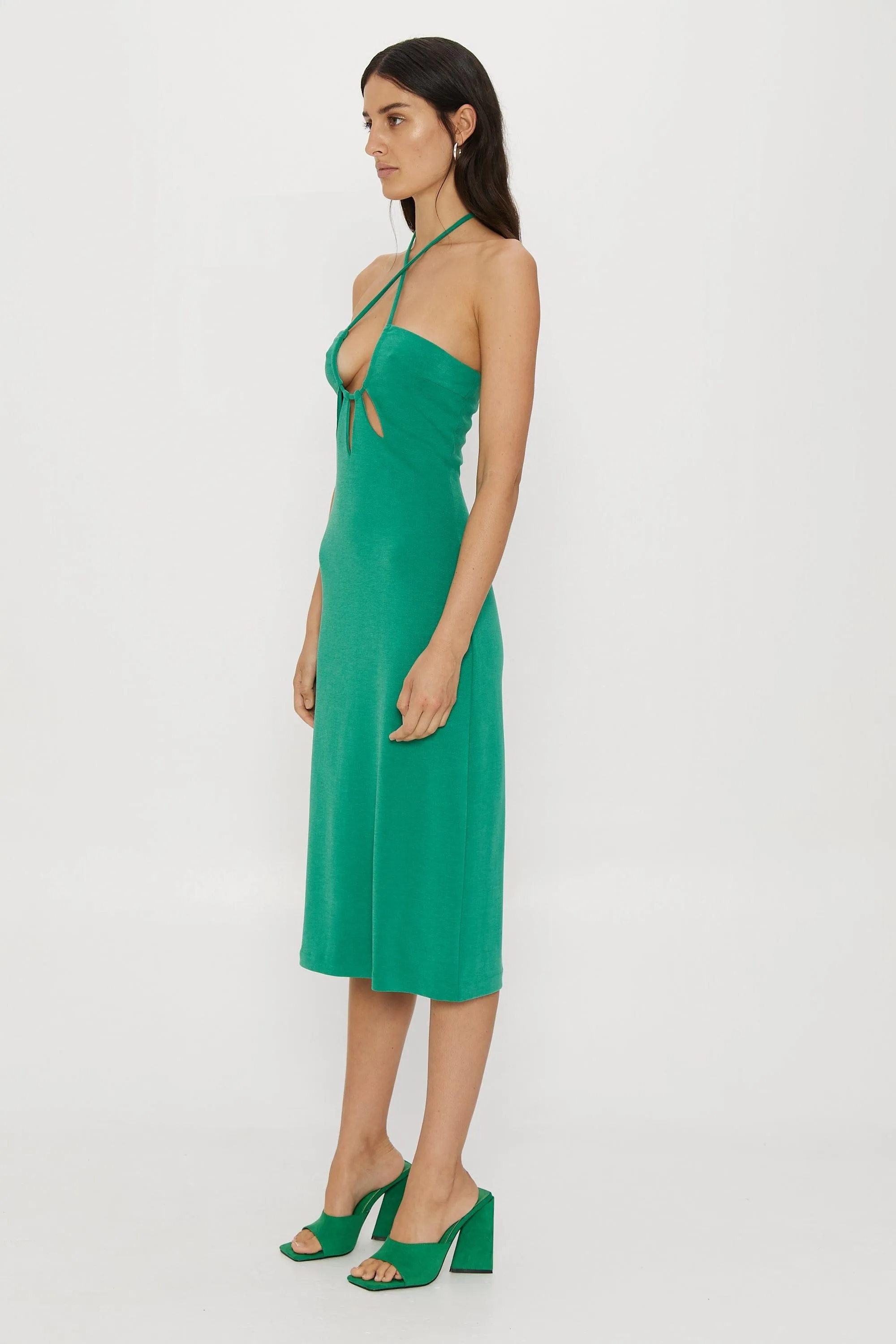 RIP TIDE MIDI SLIP DRESS | EMERALD