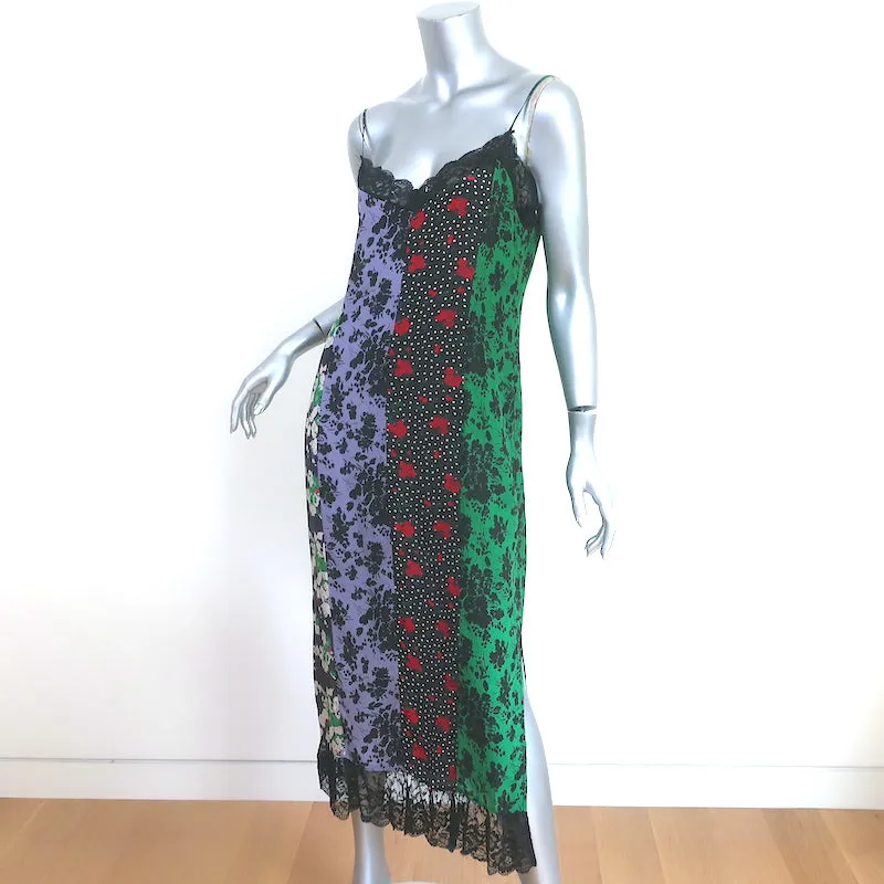 RIXO Midi Slip Dress Naomi Mixed Floral Print Silk Size Small
