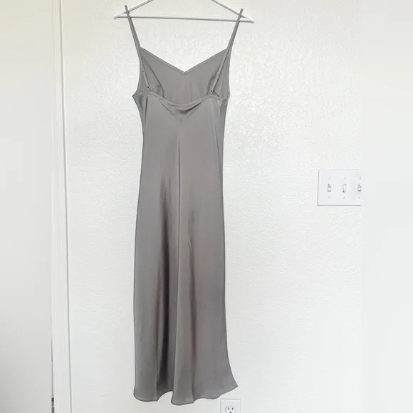 Rumored Simple Minimalistic Midi 90's Satin Slip Dress in Gunmetal Grey Large