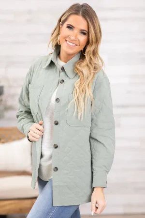 Sage Quilted Dolphin Hem Shacket