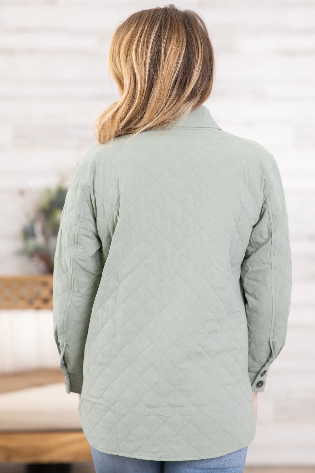 Sage Quilted Dolphin Hem Shacket