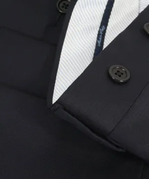 SAKS FIFTH AVE - Navy Wool / Silk MADE IN ITALY Flat Front Dress Pants - 34W