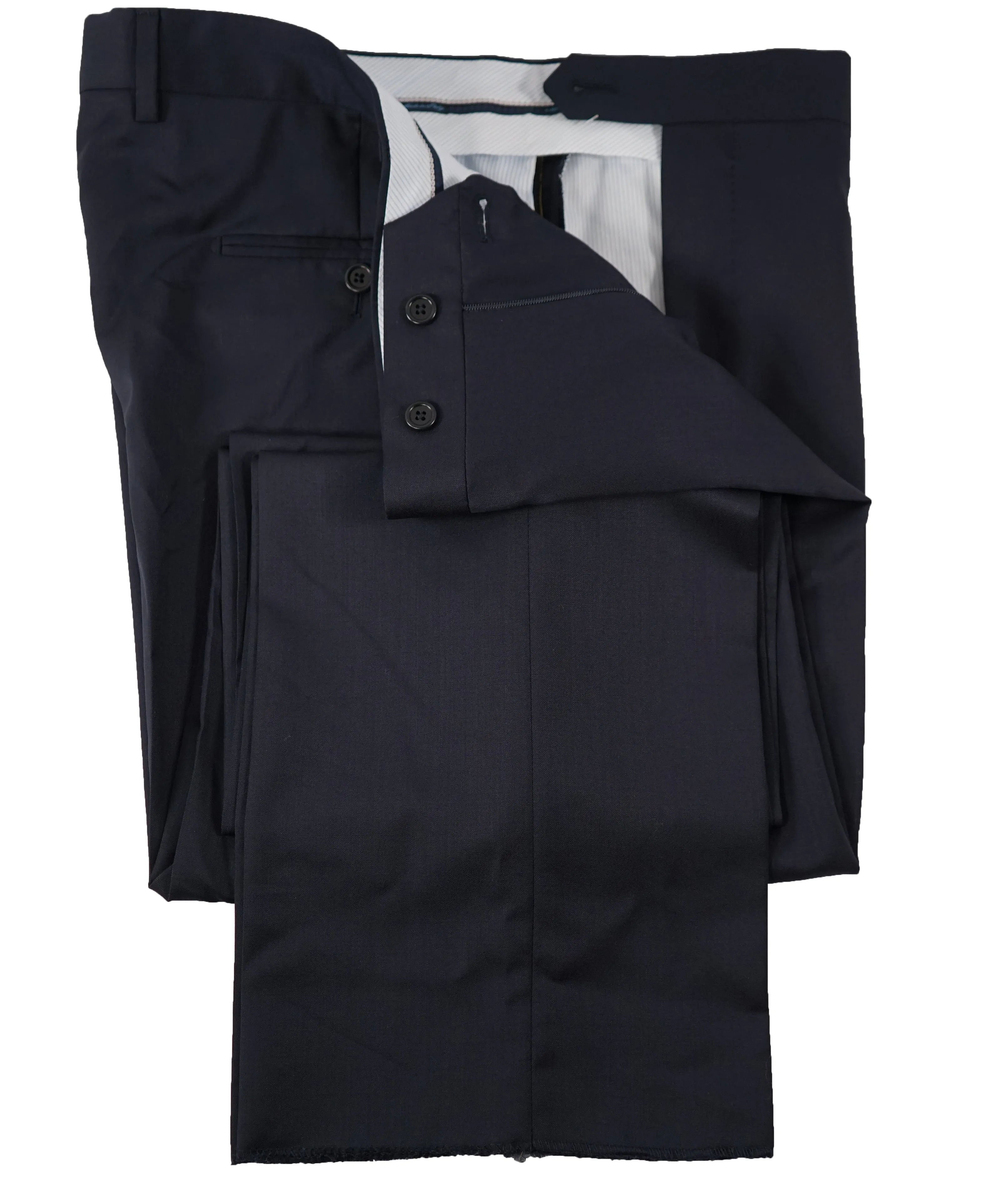 SAKS FIFTH AVE - Navy Wool / Silk MADE IN ITALY Flat Front Dress Pants - 34W