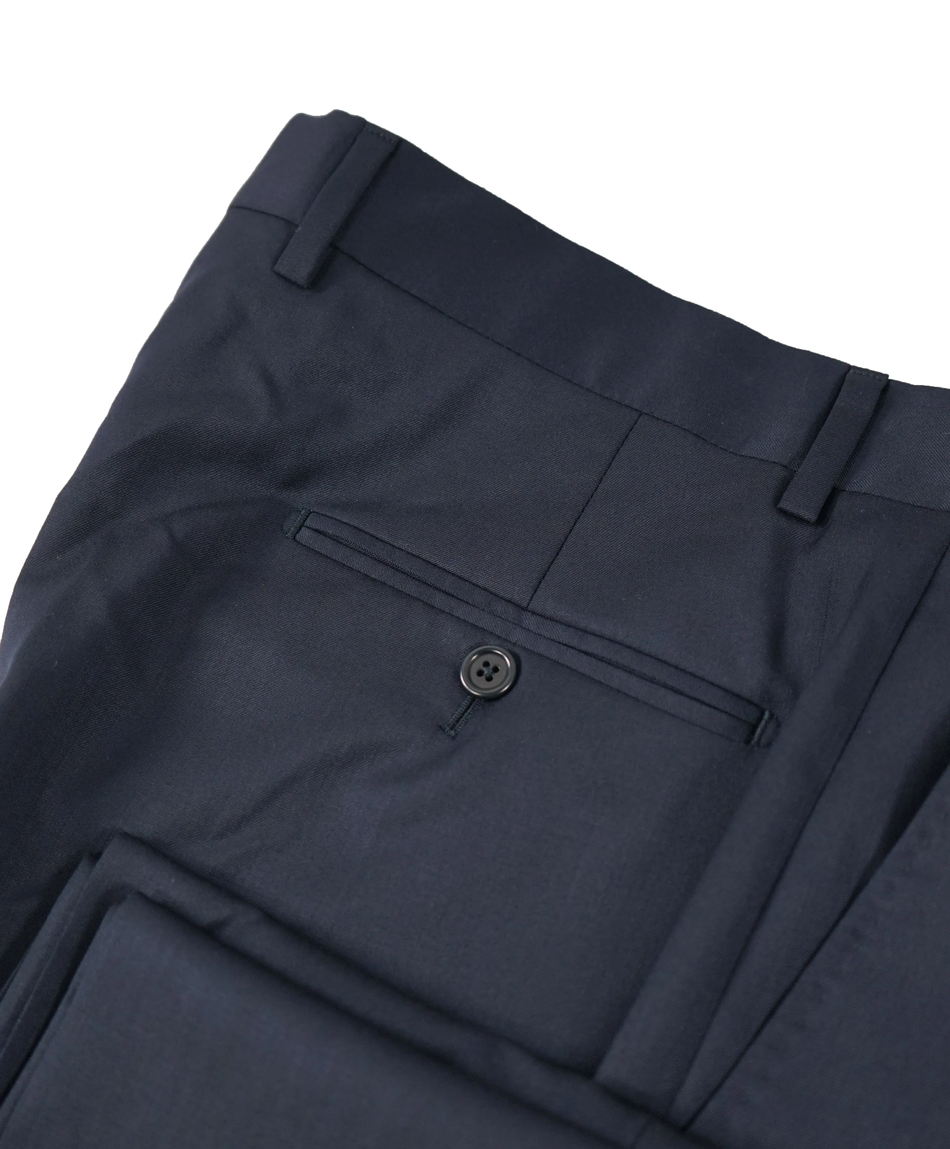SAKS FIFTH AVE - Navy Wool / Silk MADE IN ITALY Flat Front Dress Pants - 34W
