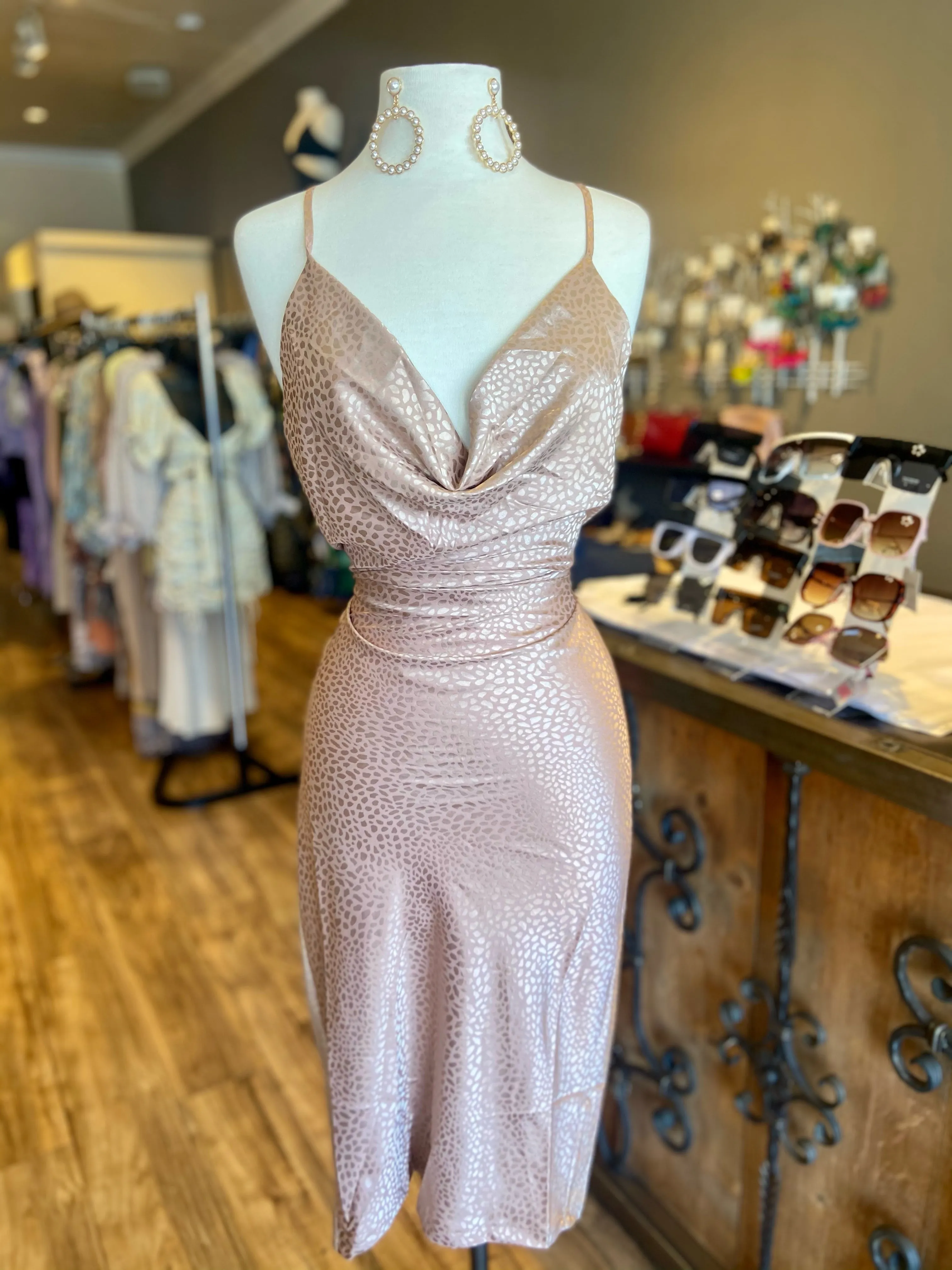 Satin Cheetah Slip Midi