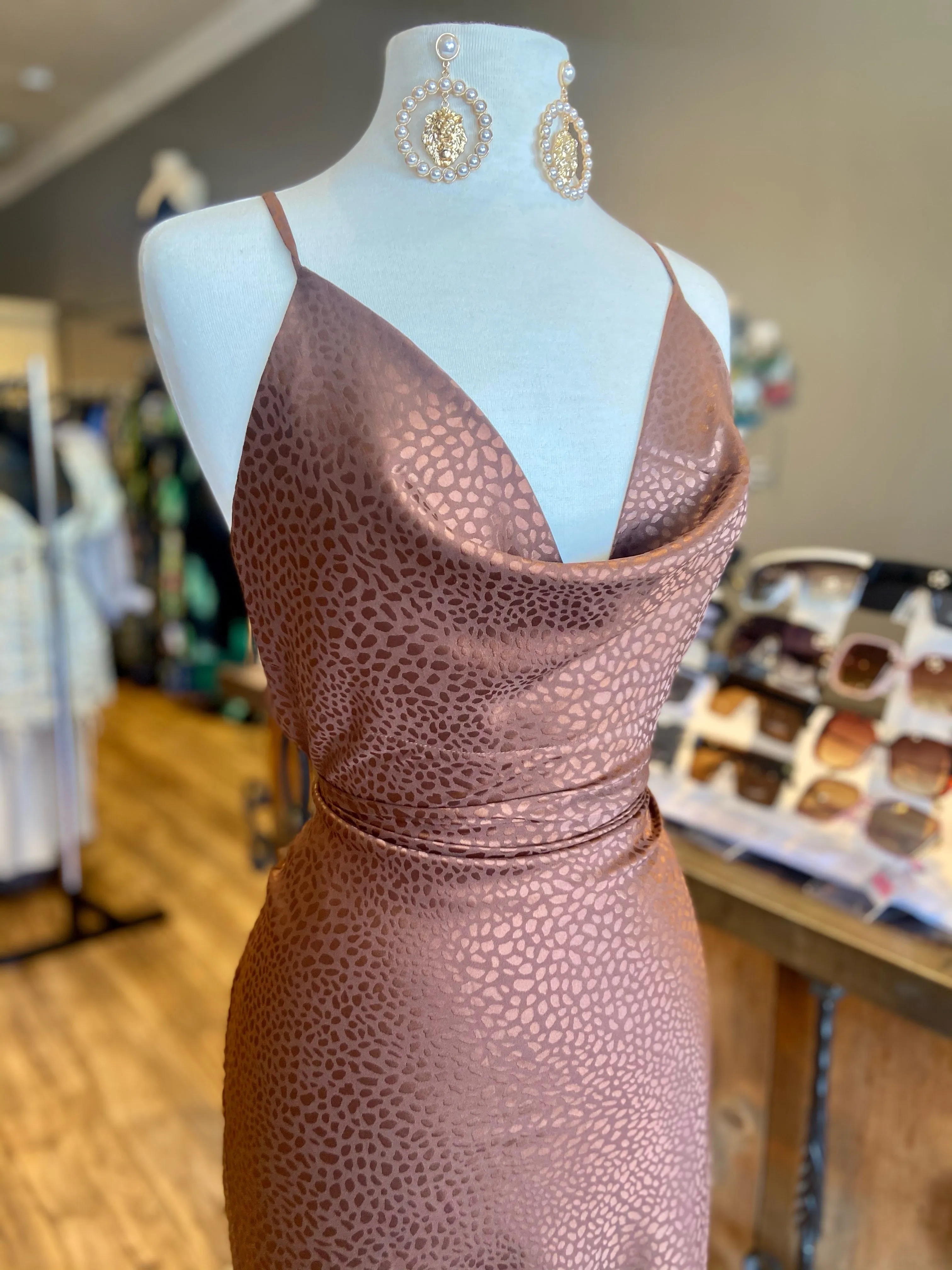 Satin Cheetah Slip Midi