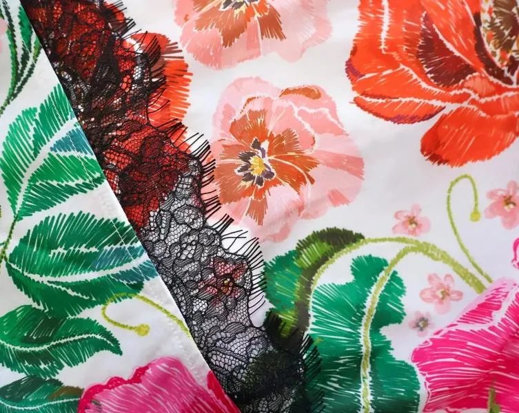 Satin Midi Slip - Embroidered Floral Print -