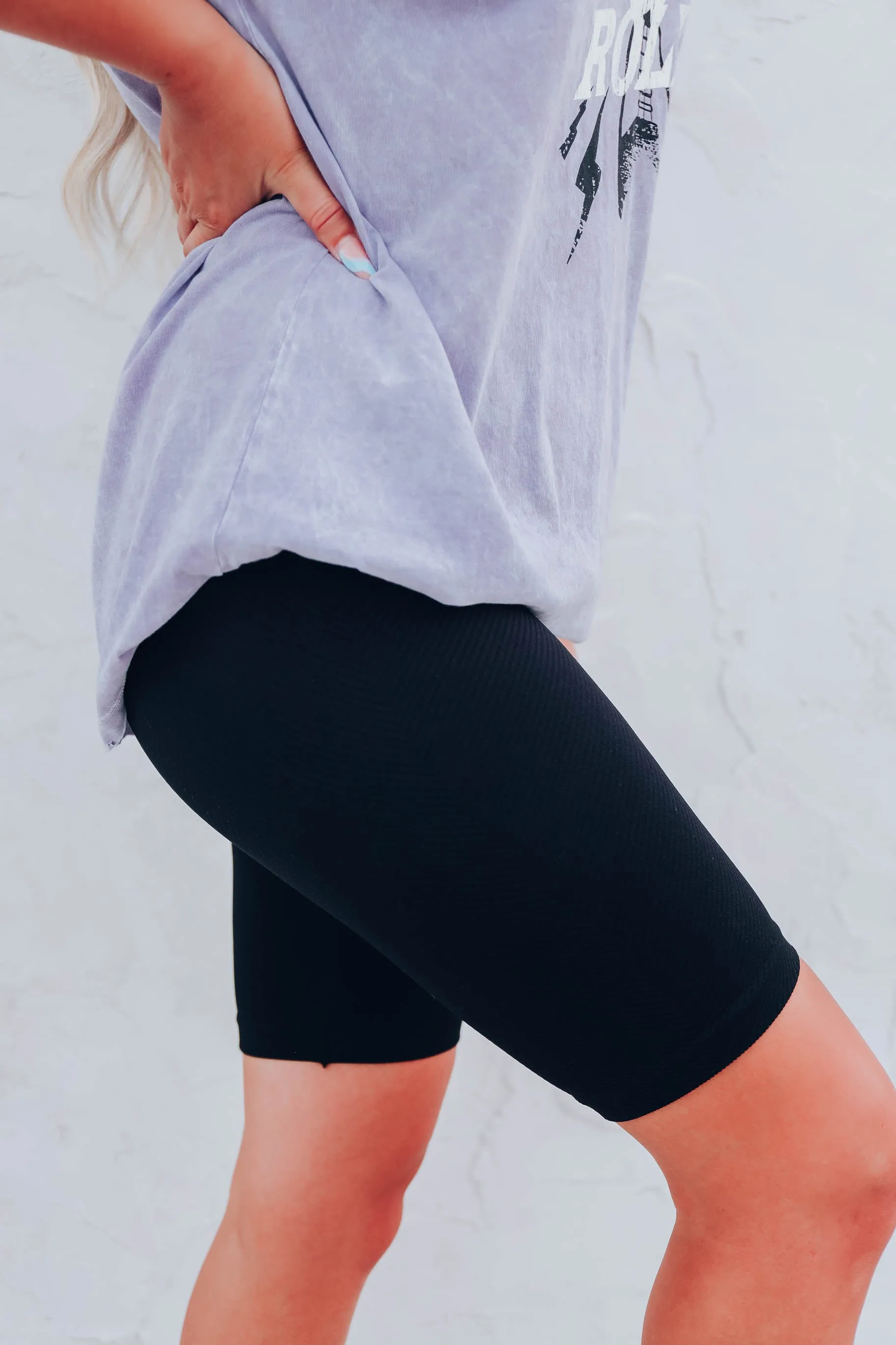 Shane Ribbed Biker Shorts - Black
