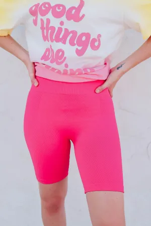 Shane Ribbed Biker Shorts - Pink