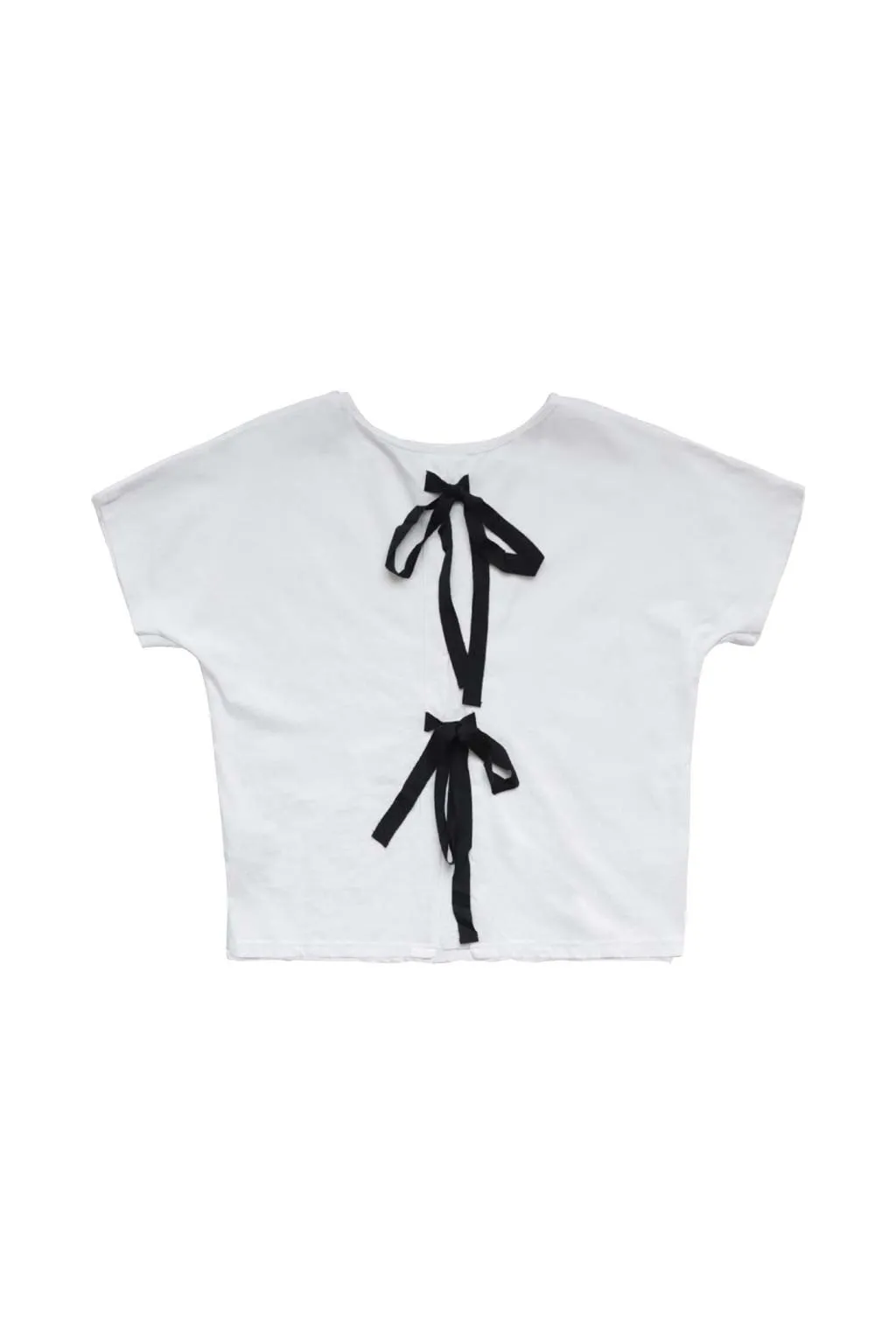Short Sleeve Bow Back Tee in White