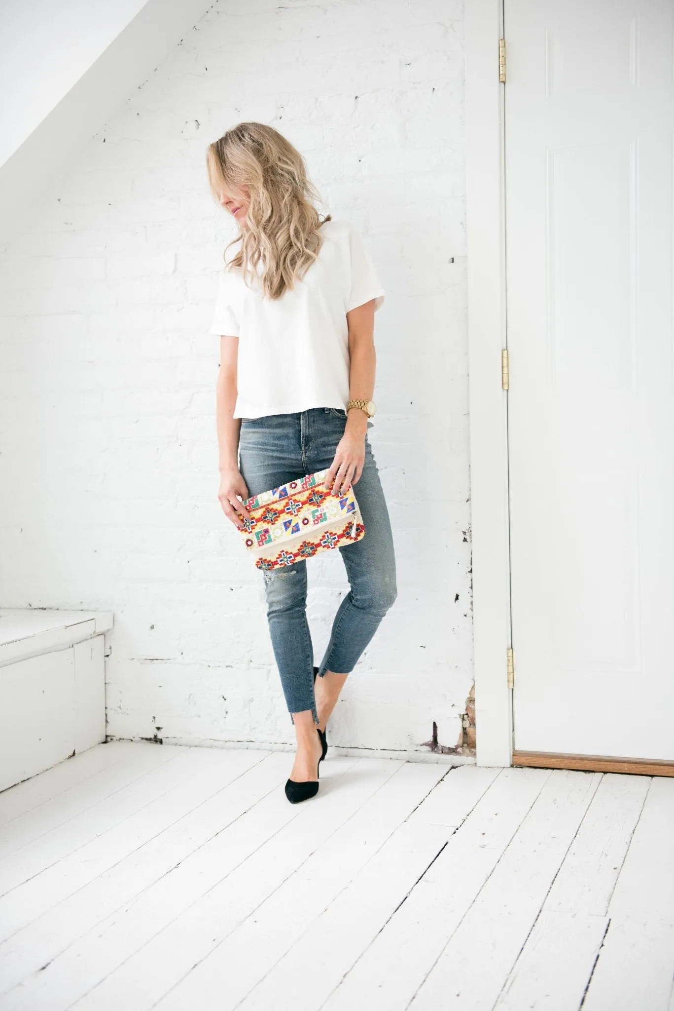 Short Sleeve Bow Back Tee in White