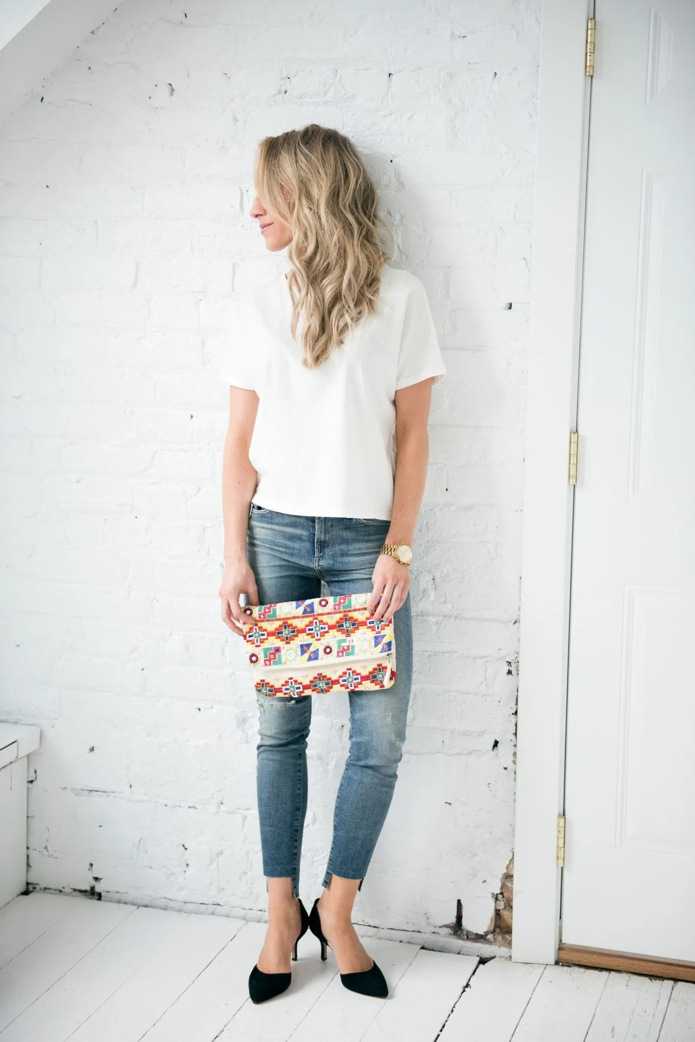 Short Sleeve Bow Back Tee in White