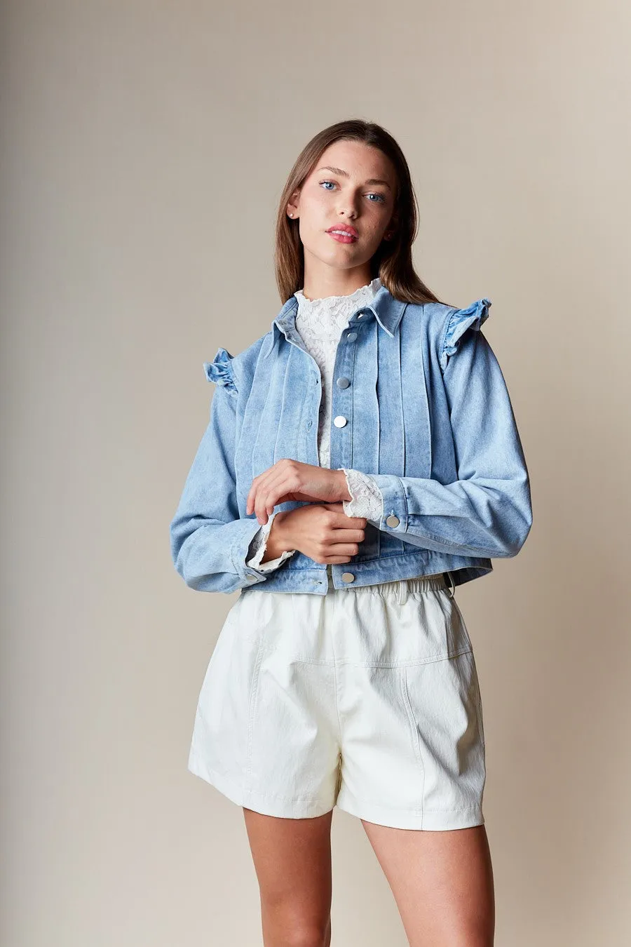 Shoulder Mini Ruffle Denim Jacket