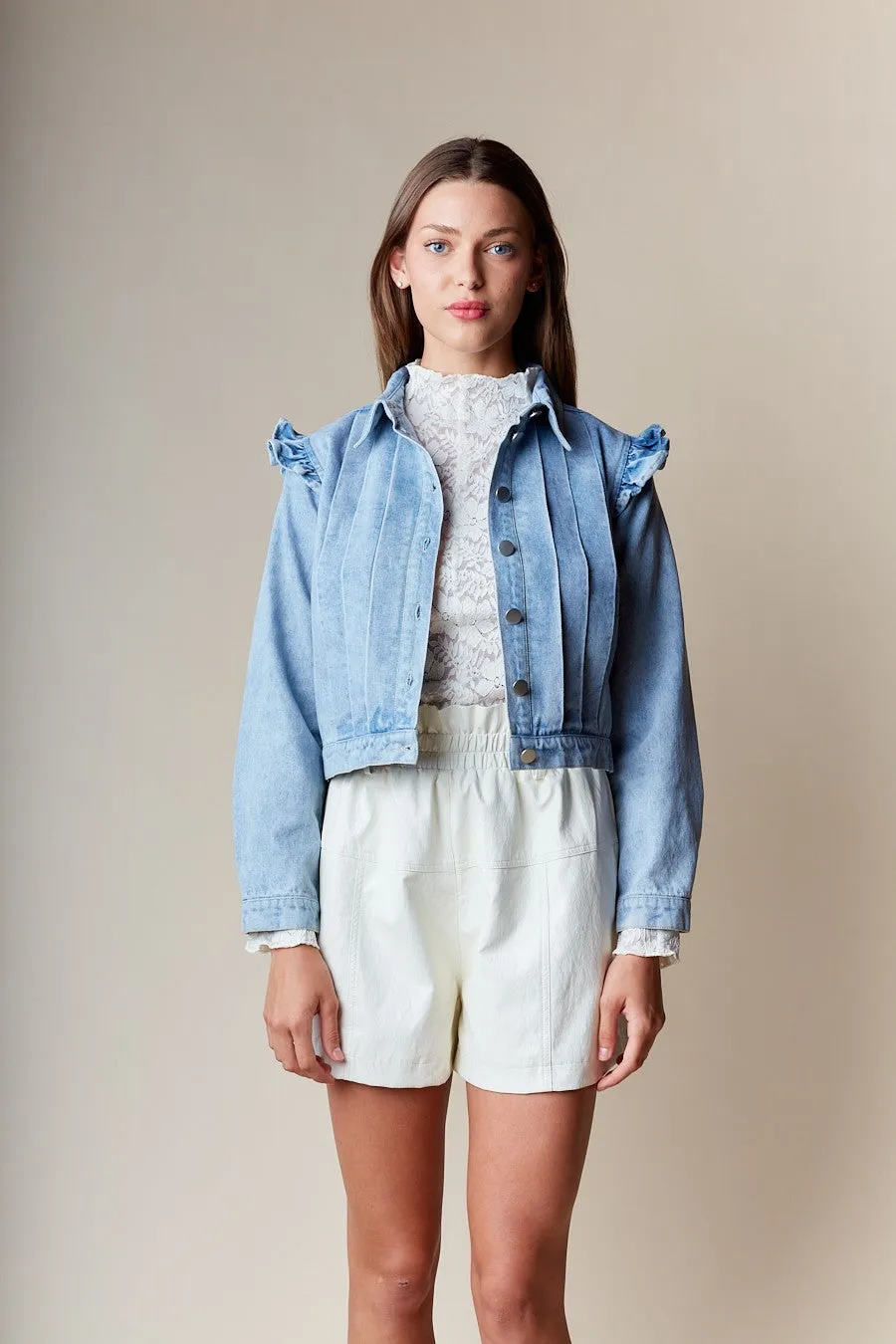 Shoulder Mini Ruffle Denim Jacket