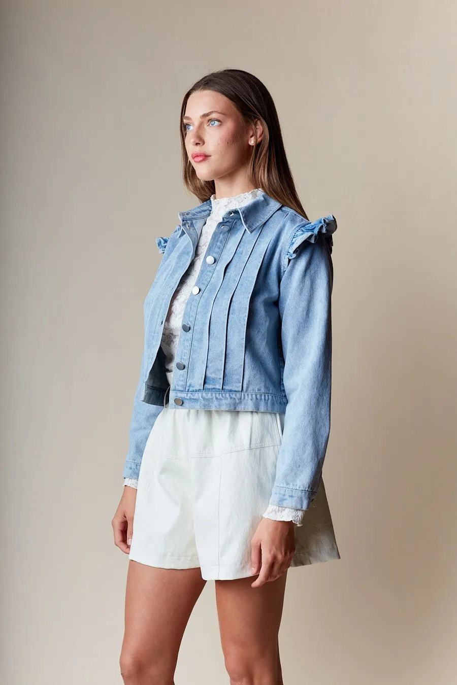 Shoulder Mini Ruffle Denim Jacket
