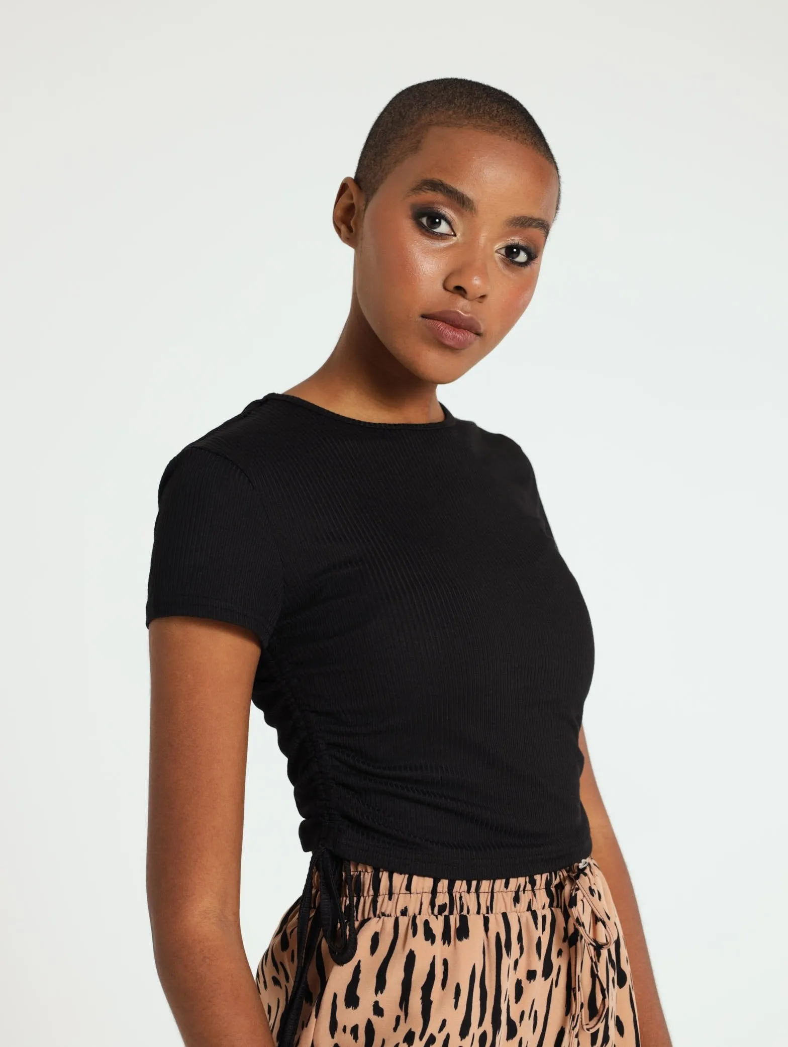 Side Tie Rib Tee - Black