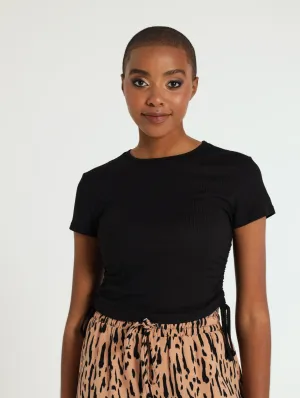 Side Tie Rib Tee - Black