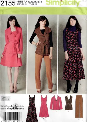 Simplicity 2155 Womens Jumper Pants Jacket & Vest Out Of Print Sewing Pattern Size 10 - 18 UNCUT Factory Folded