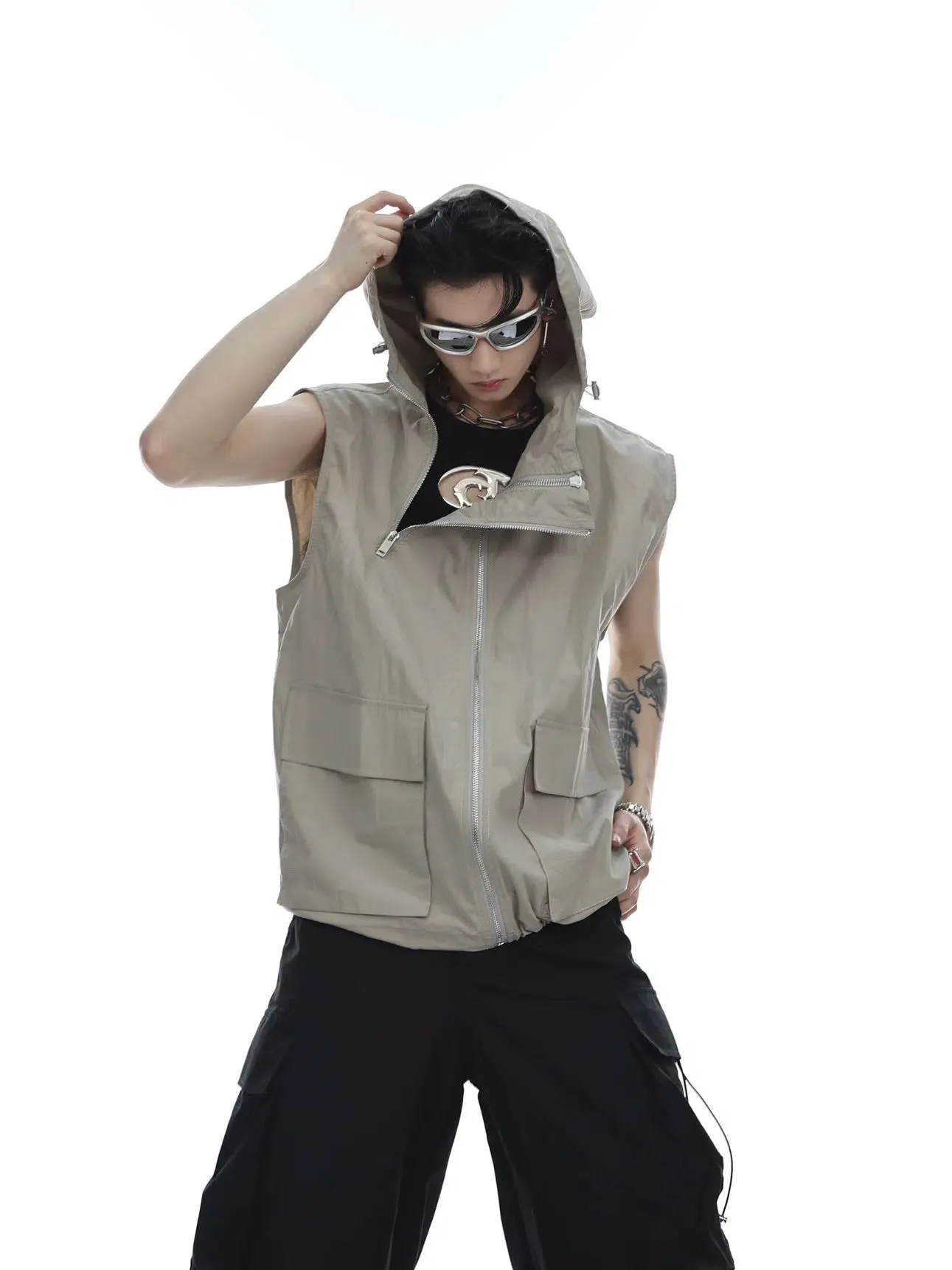 Sleeveless Hooded Vest Jacket and Pants set