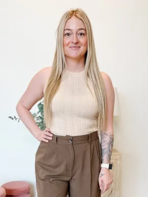 Sleeveless Round Neck Knit Top in Khaki Beige