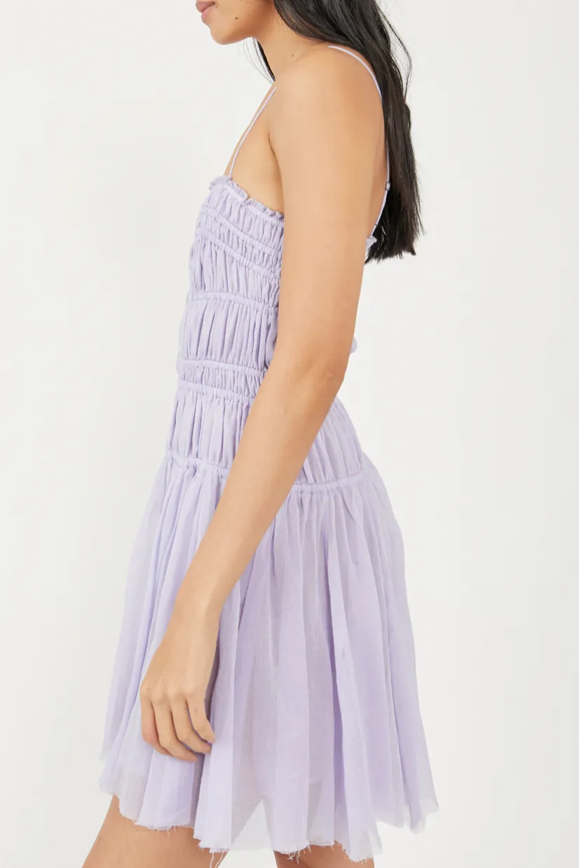 Sleeveless Smocked Raw-cut Hem Dress