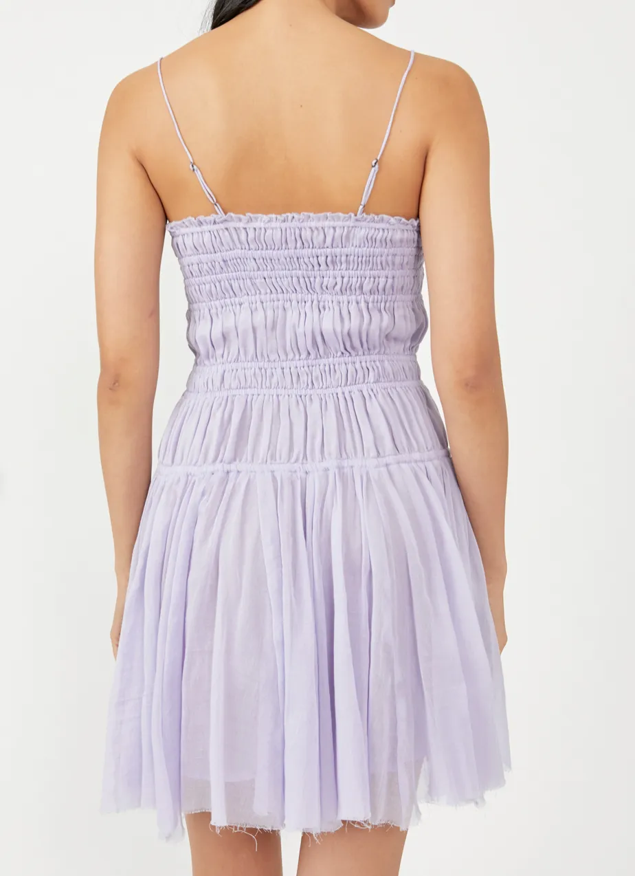 Sleeveless Smocked Raw-cut Hem Dress