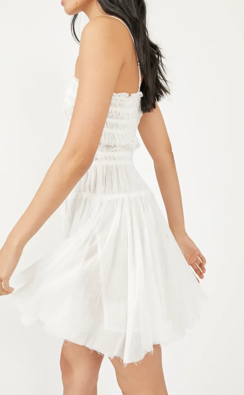 Sleeveless Smocked Raw-cut Hem Dress