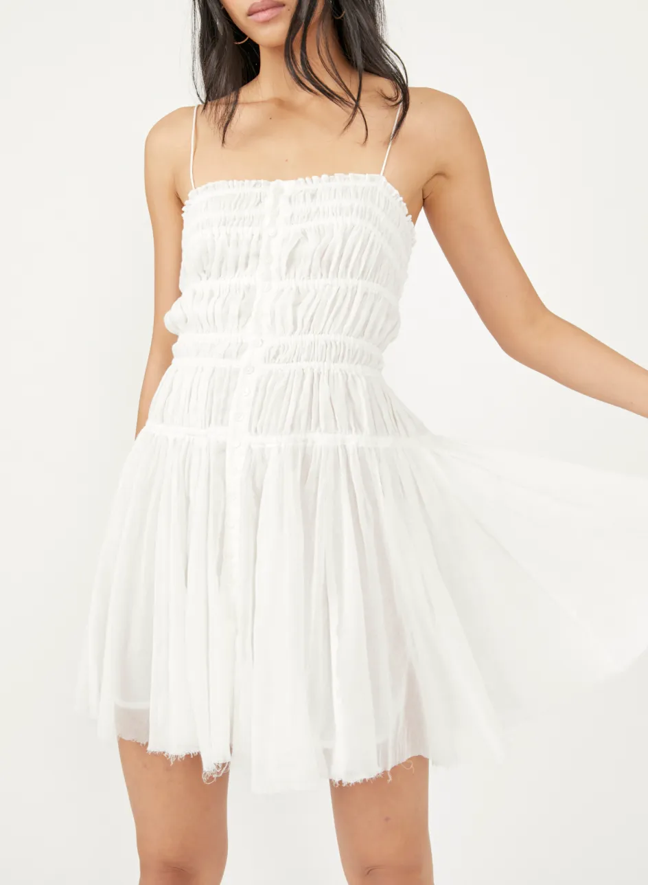 Sleeveless Smocked Raw-cut Hem Dress