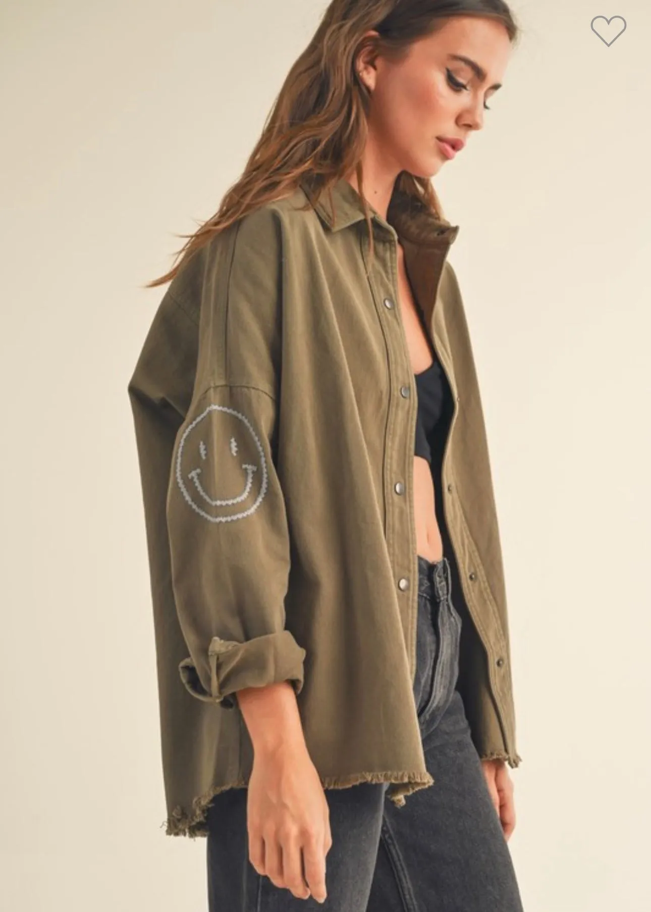 Smiley Olive Shacket