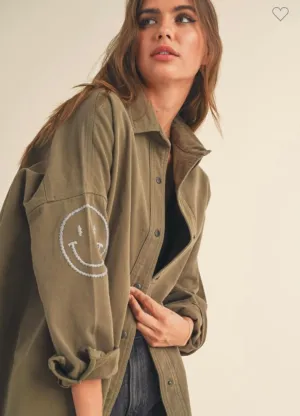 Smiley Olive Shacket