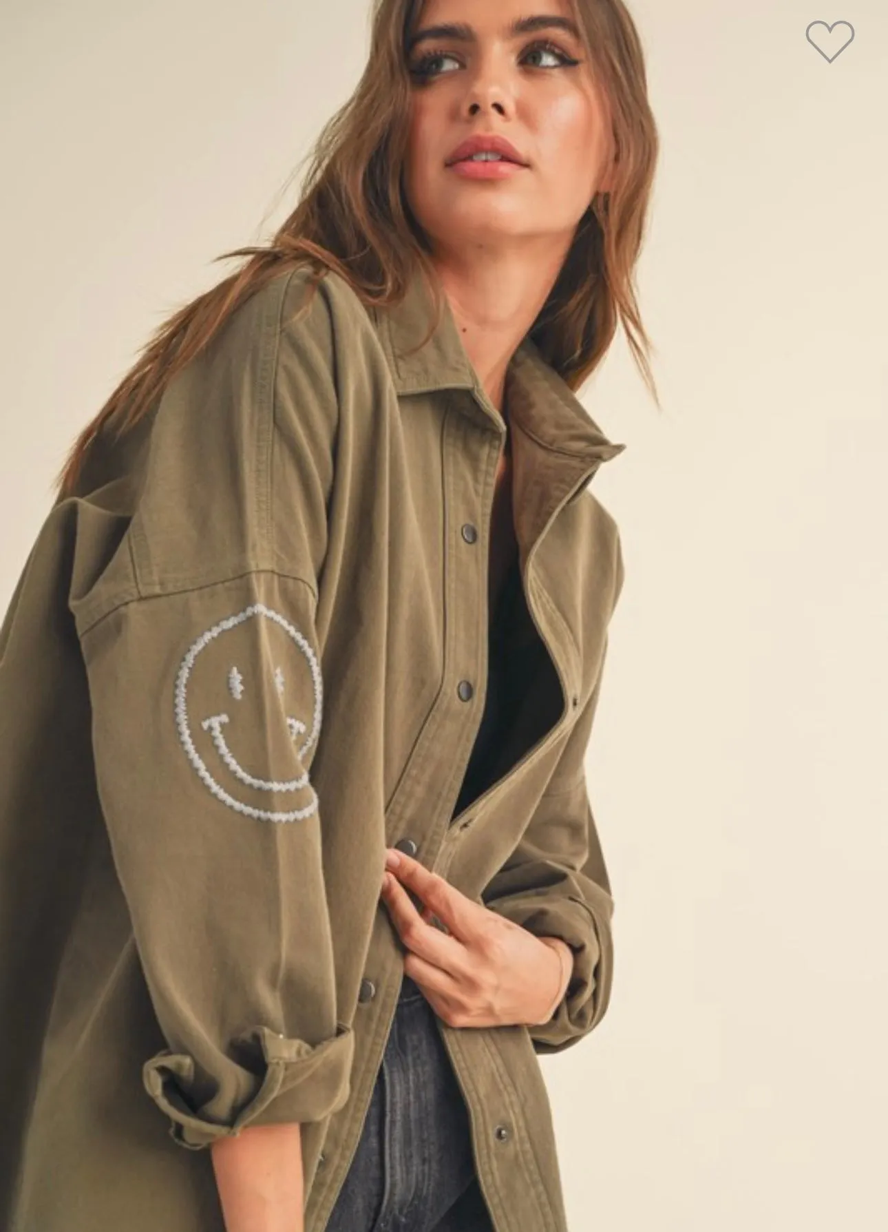 Smiley Olive Shacket