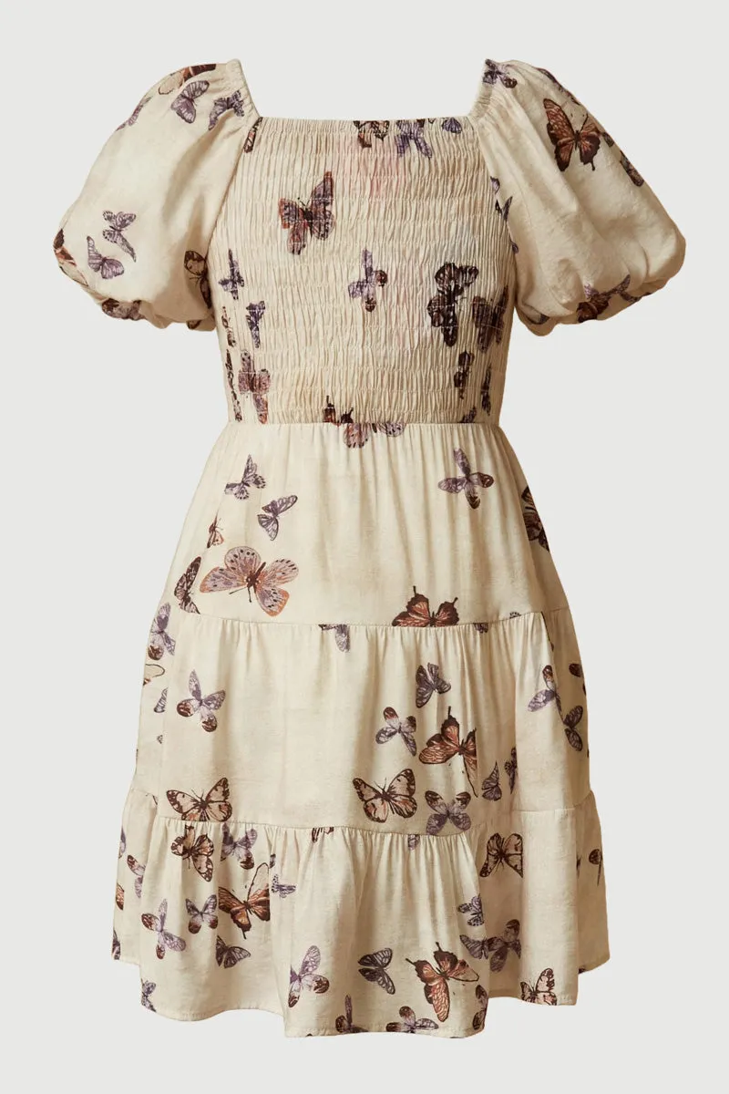Smithsonian Butterfly Print Smocked Dress