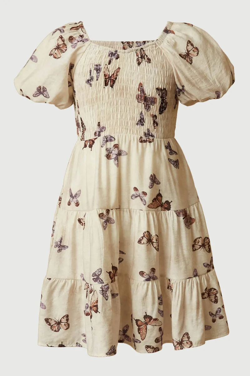 Smithsonian Butterfly Print Smocked Dress