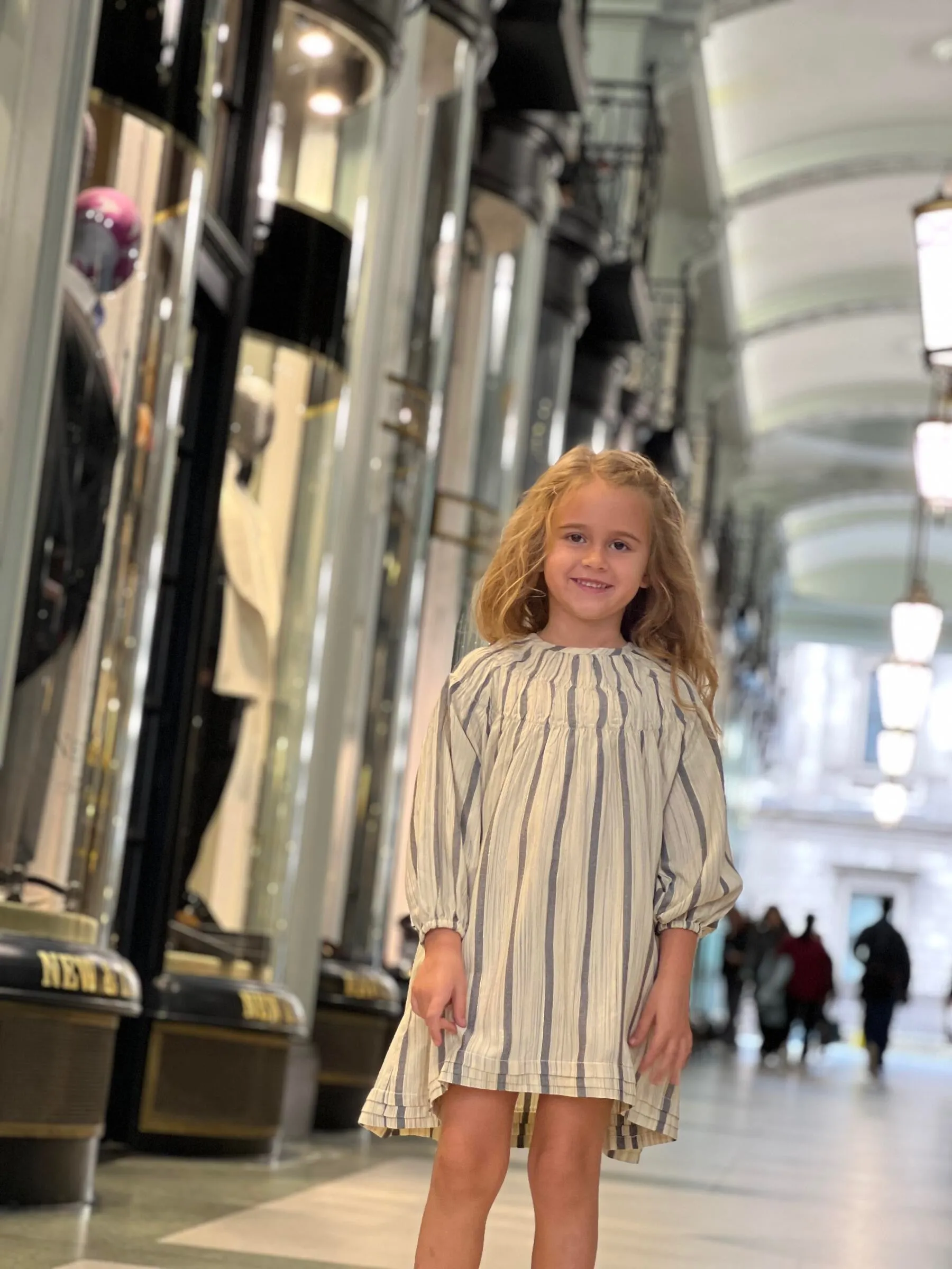 Smocked Dress - Cream with Charcoal Stripes