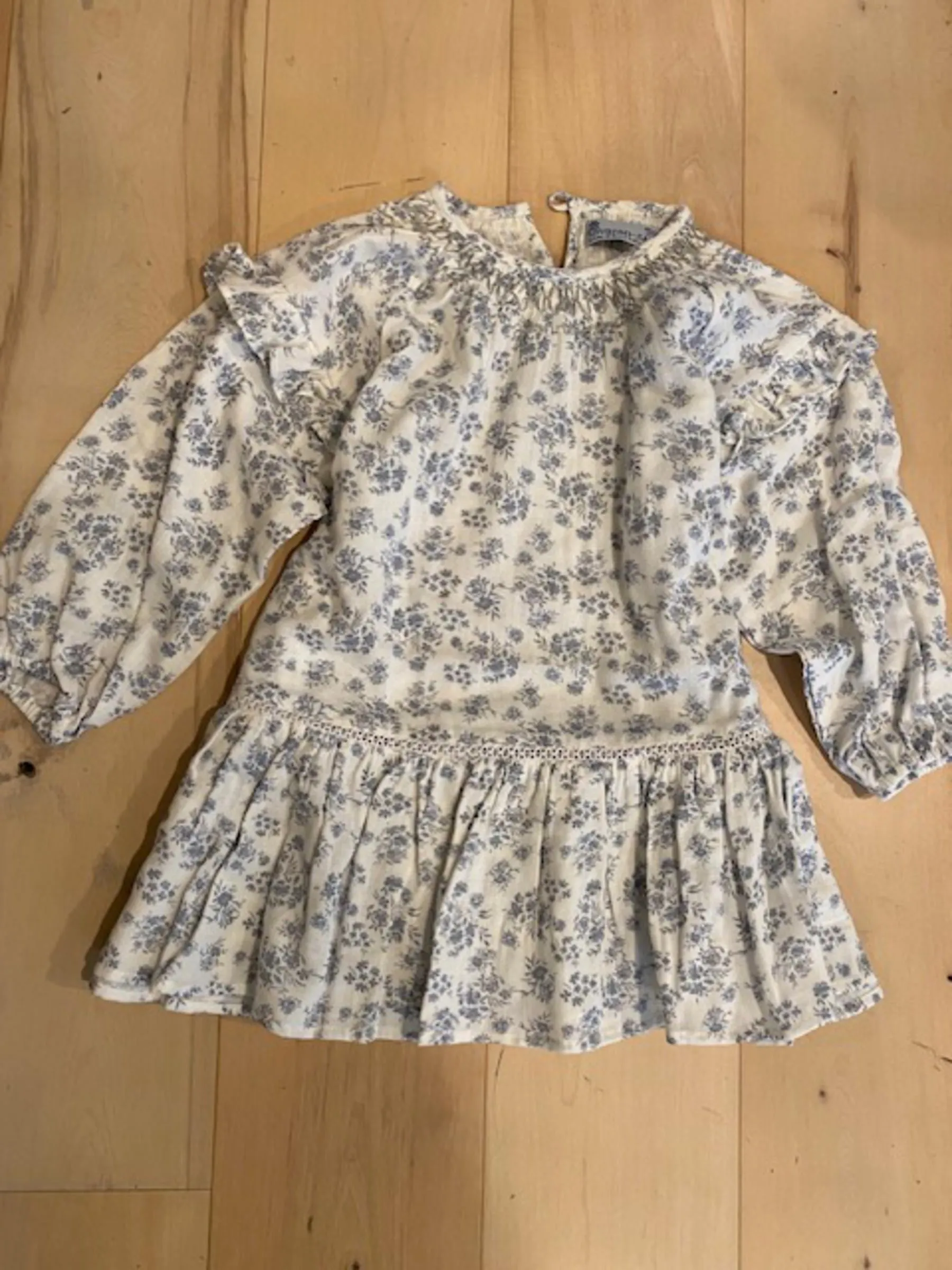 Smocked Dress - Ivory and Grey 500B-3
