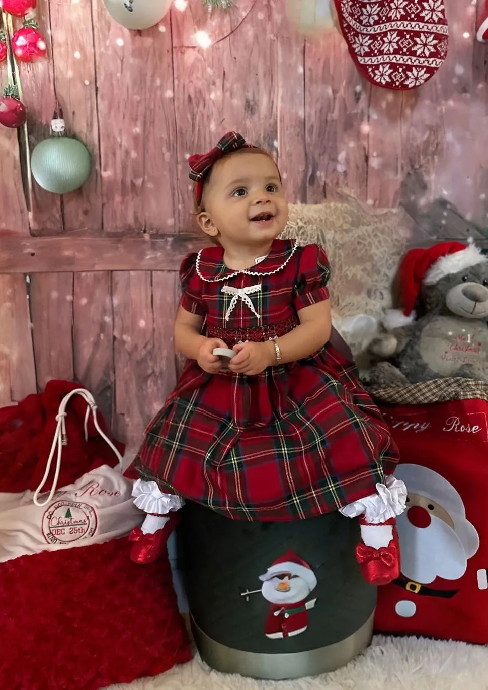 Smocked Heart Tartan Dress & Alice band