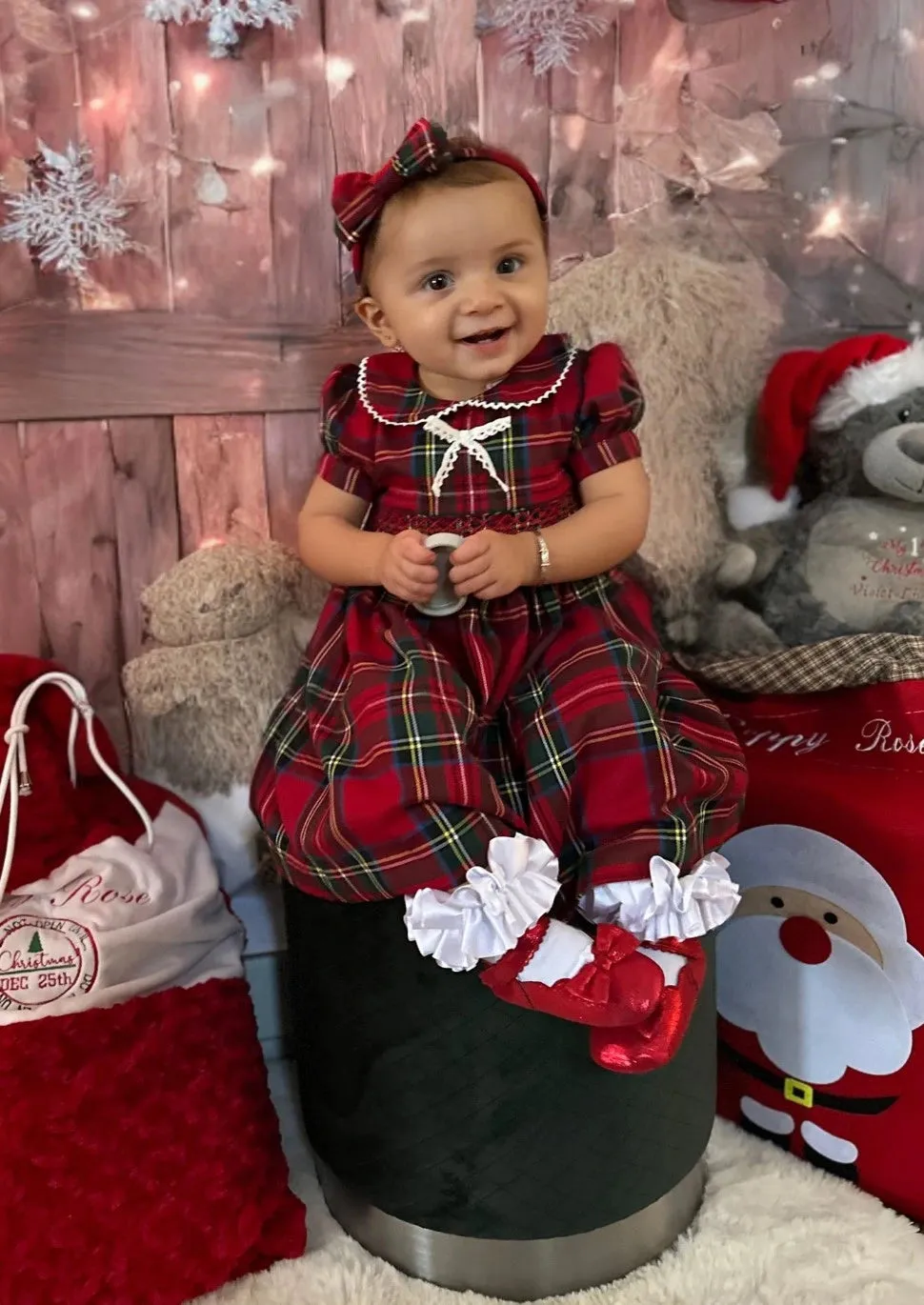 Smocked Heart Tartan Dress & Alice band