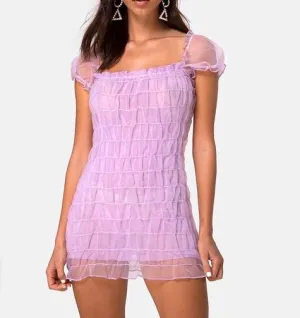 Smocked Sheer Overlay Mini Dress