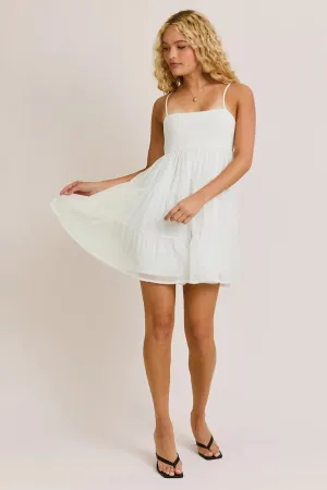 Smocked Tiered Mini White Dress