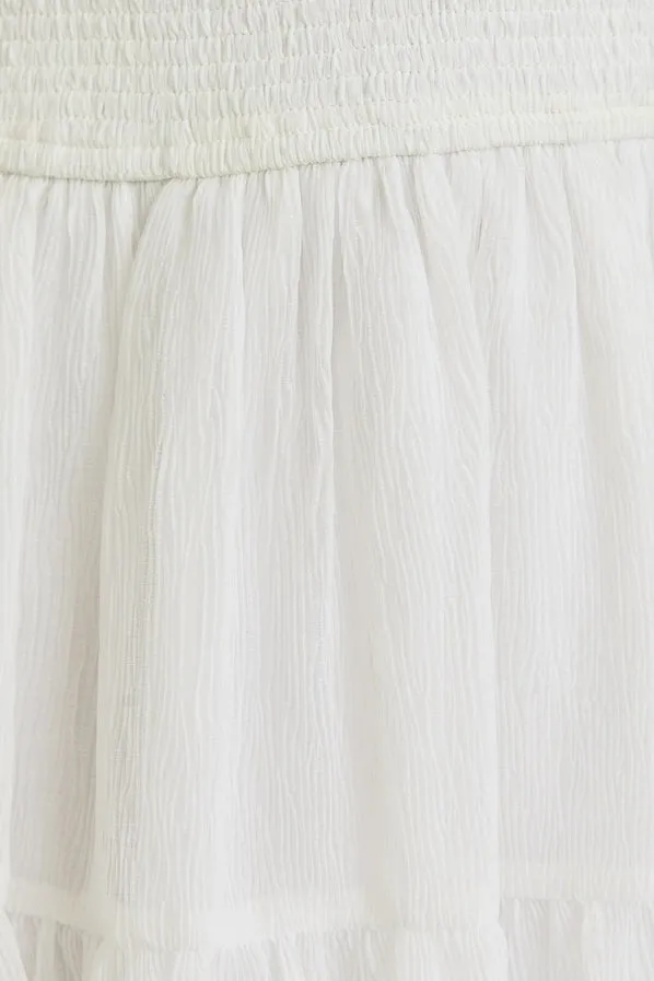 Smocked Tiered Mini White Dress