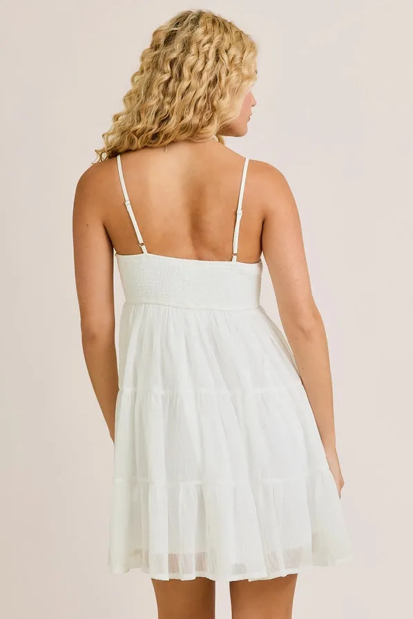 Smocked Tiered Mini White Dress